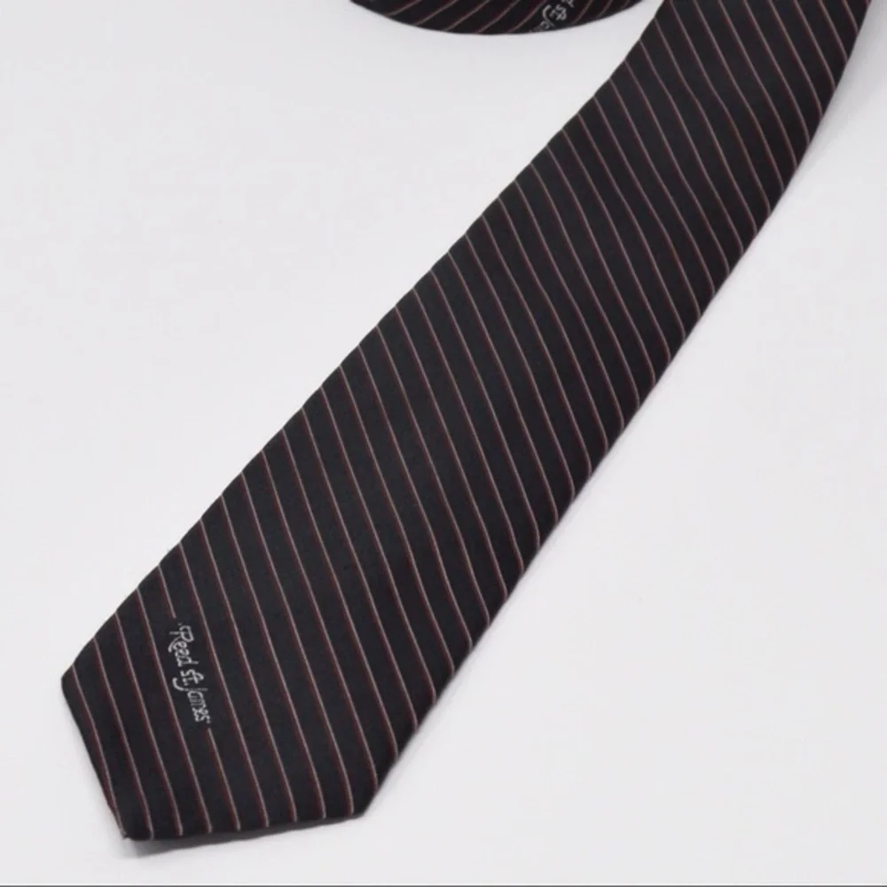 Reed St James Tie Black Red Silver Diagonal‎ Pinstripe Classic Width
